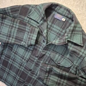 Vtg Pendleton Jacket Mens Large Green Plaid Wool Shirt Outdoor Heavy USA 90s Vtg